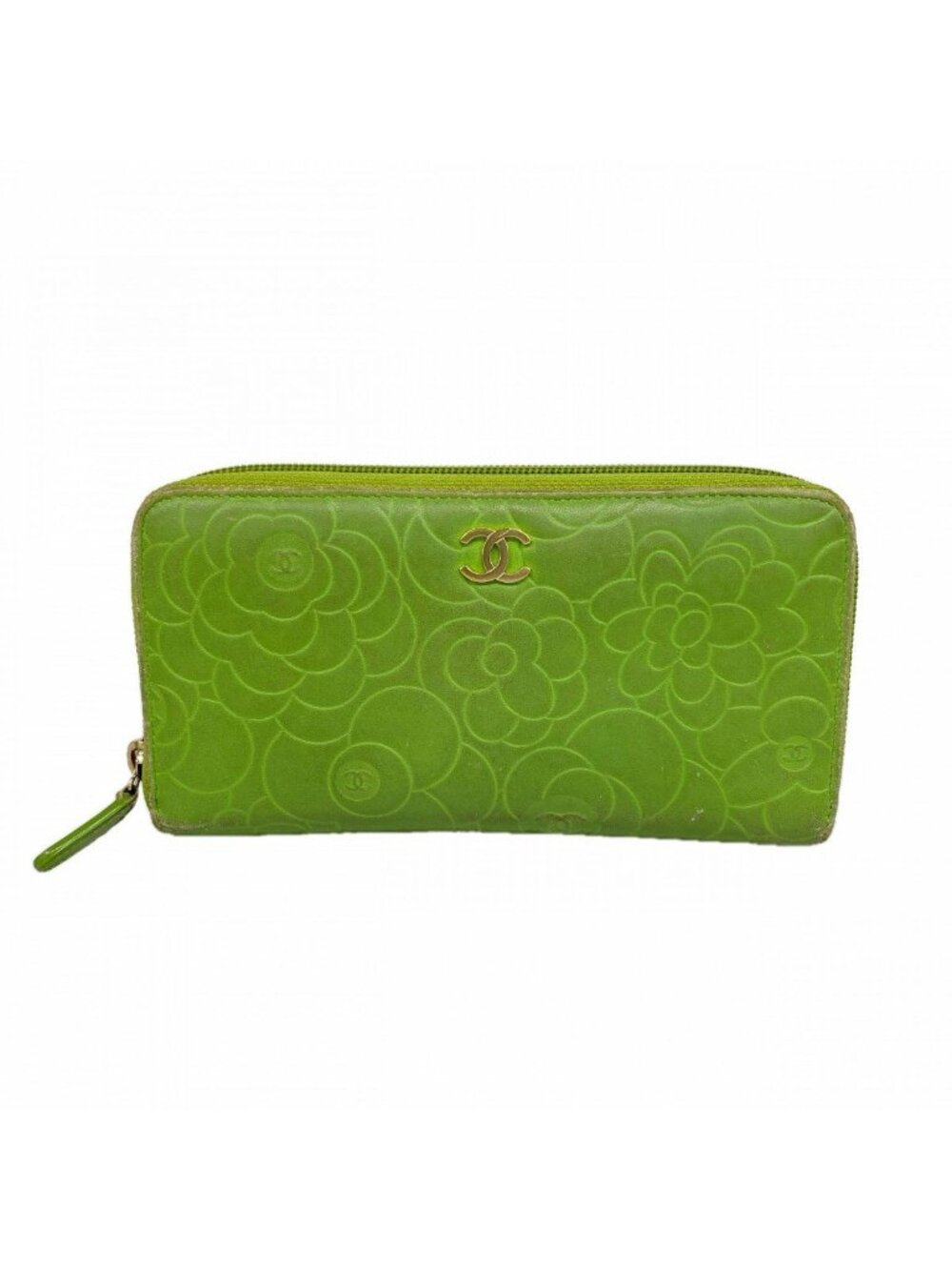 Chanel Wallet Camellia Lambskin Green Champagne Gold